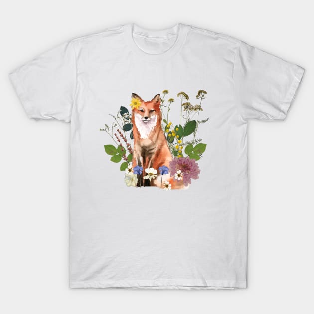 Pressed Flowers Fox T-Shirt by TrapperWeasel